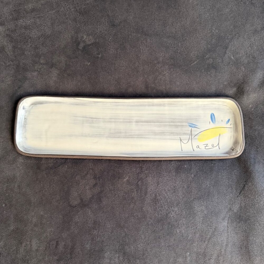Handcrafted ZPOTS Ceramic Rectangular Tray With Mazel Artwork